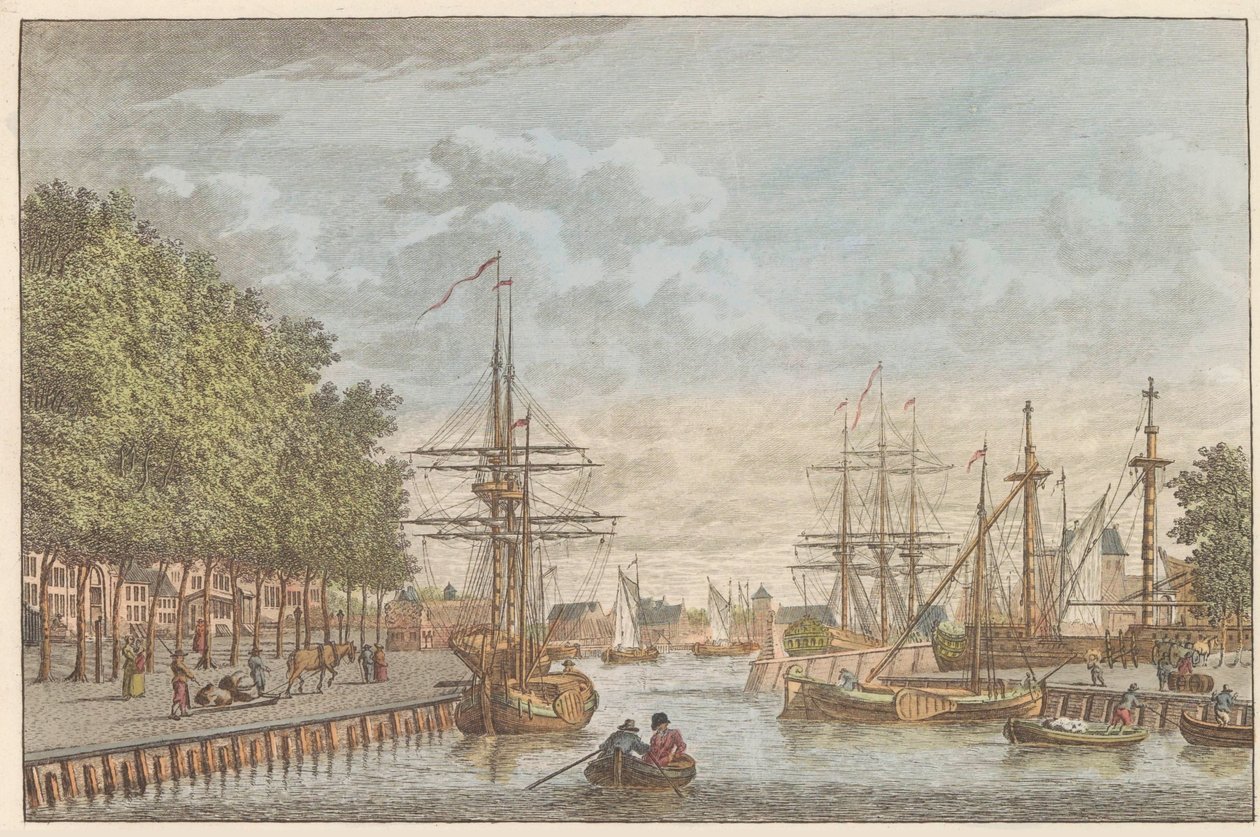 Middelburg havn, ca. 1790 Havnen i Middelburg / Le port de Middelburg (tittel på objekt) av Carel Frederik Bendorp (I)