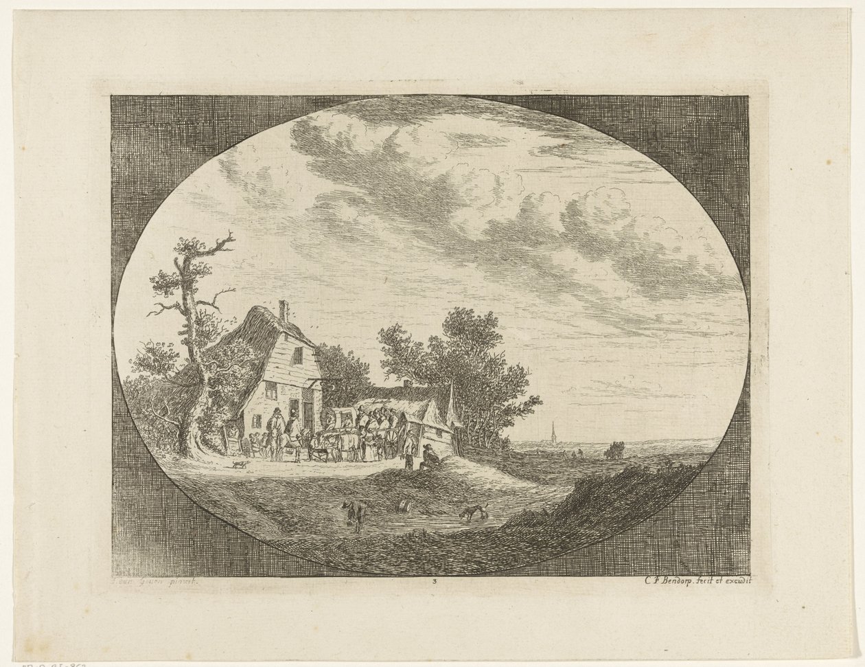Landskap med gjestgiveri og hvilende hester og vogner og ryttere av Carel Frederik Bendorp (I)