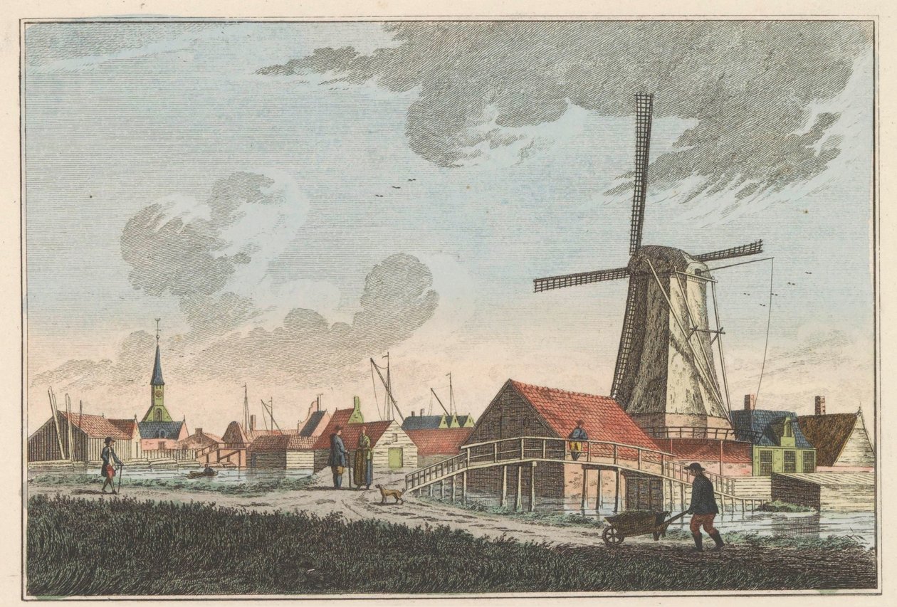 Nieuwendam, ca. 1790 Nieuwendam. Mot vest, kan sees fra Meerdijk (tittel på objekt) av Carel Frederik Bendorp (I)