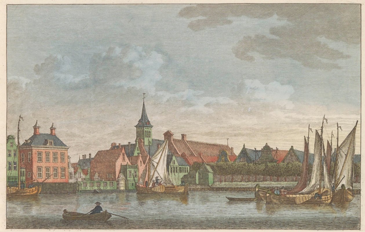 Østsiden av Zaandam, ca. 1790 Kirke i Oost-Zaandam / Eglise à Oost-zaandam (tittel på objekt) av Carel Frederik Bendorp (I)