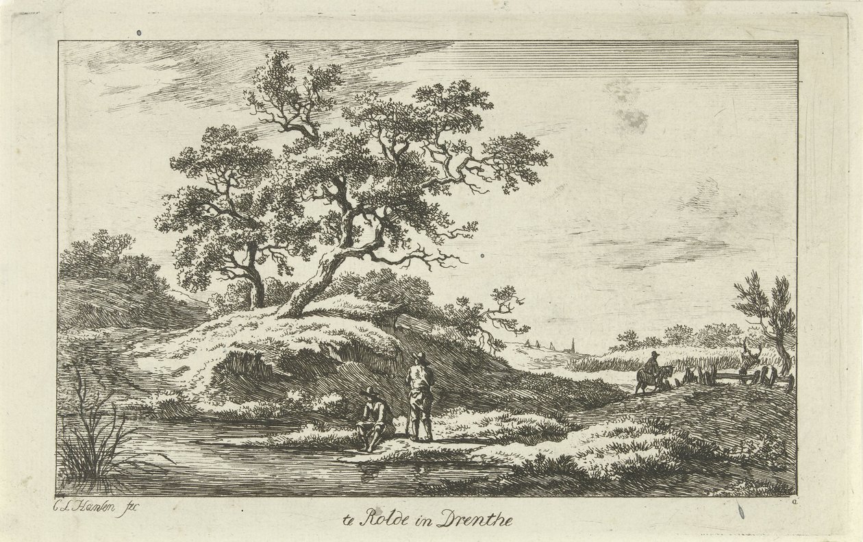 Waterfront reisende Te Rolde i Drenthe (tittel på objekt) Landskap (a-f) (serietittel) av Carel Lodewijk Hansen