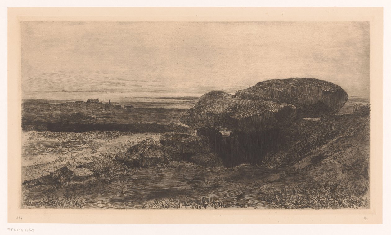 Dolmen av Rondossec på kysten nær Plouharnel av Carel Nicolaas Storm van 