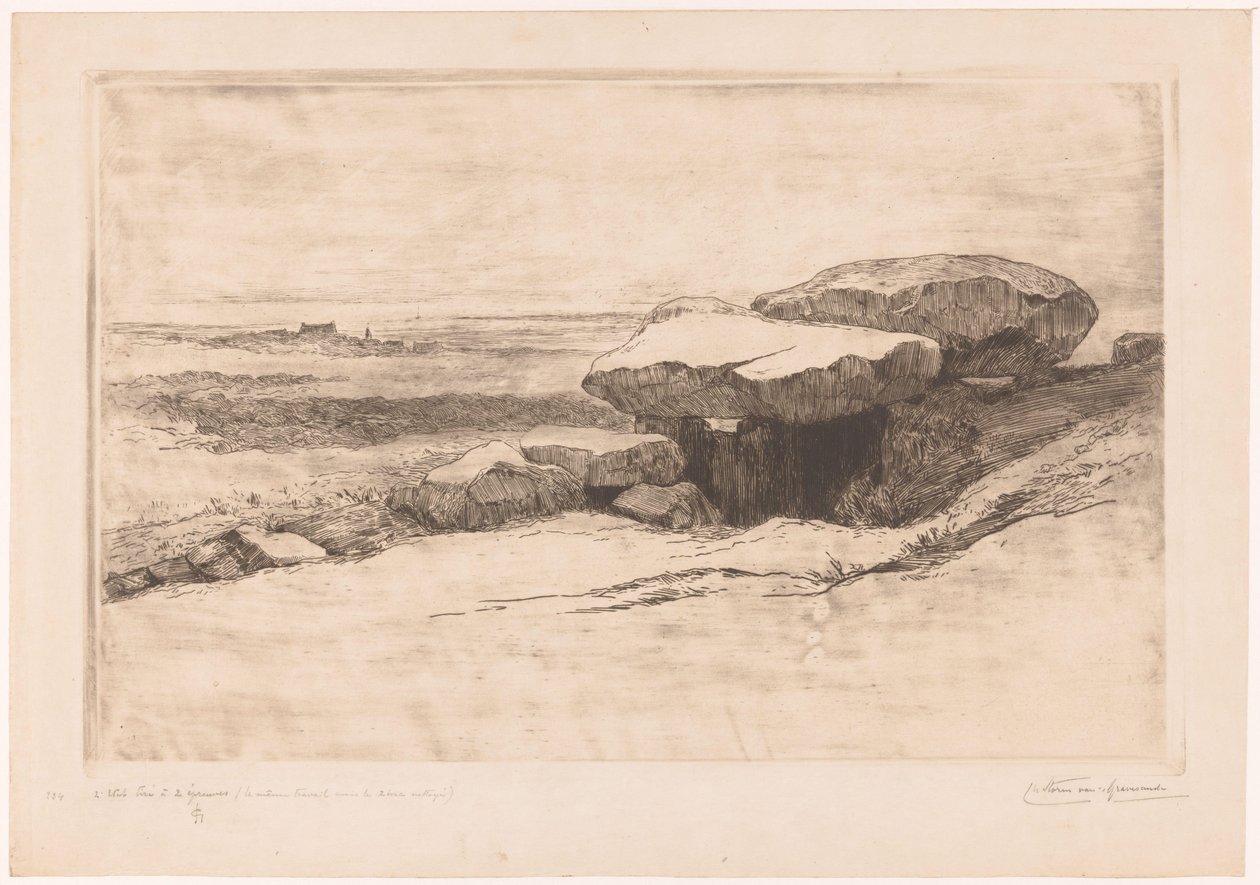 Dolmen av Rondossec på kysten ved Plouharnel av Carel Nicolaas Storm van 