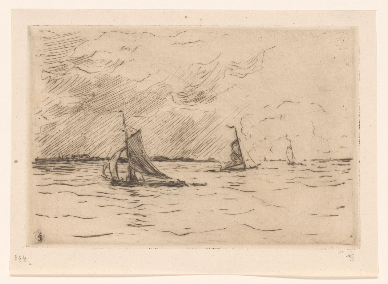 Tre seilbåter på Meuse av Carel Nicolaas Storm van 