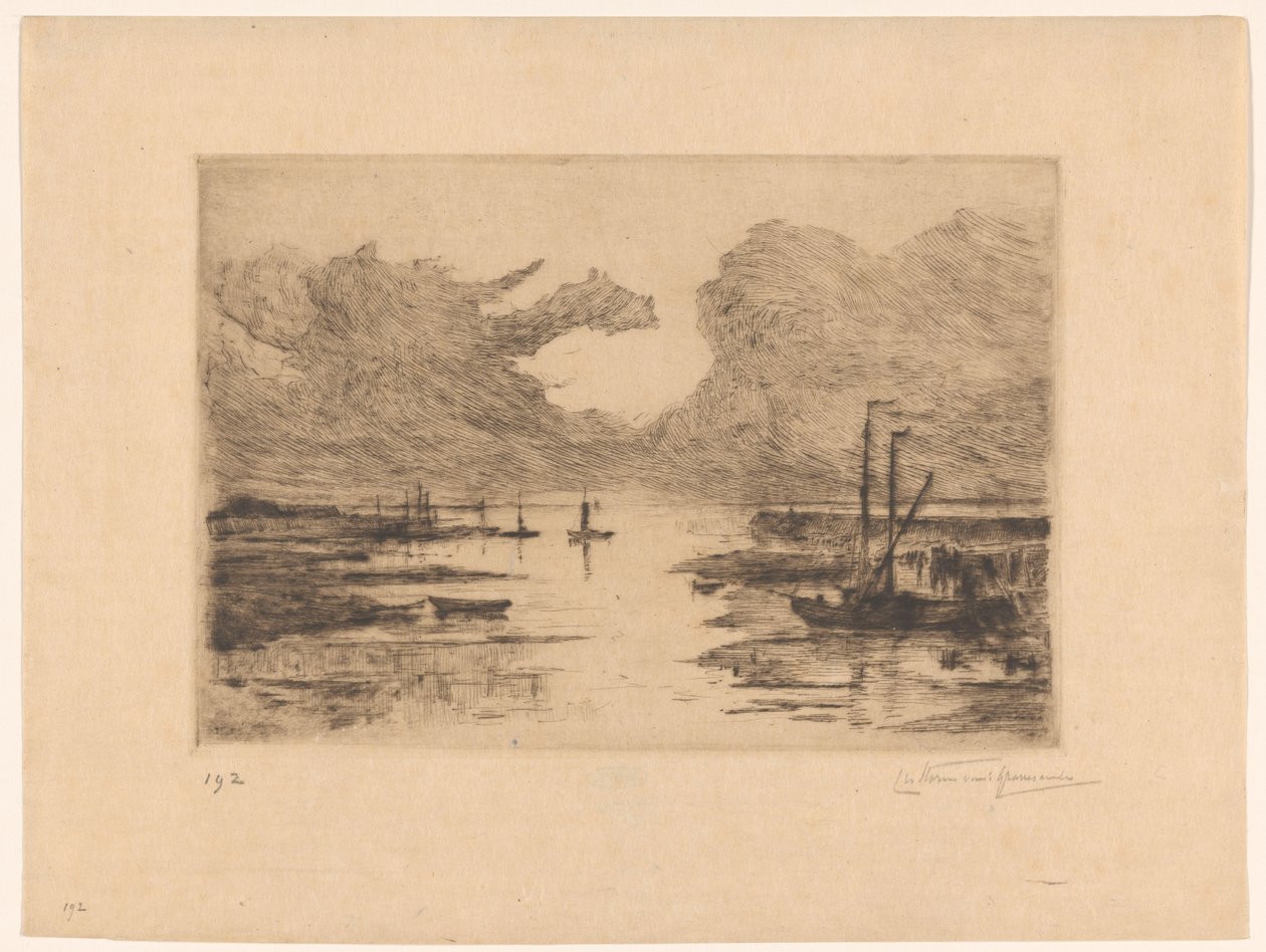 Bergen Havn op Zoom ved lavvann Bergen op Zoom (original tittel) Sketching in Holland (original serietittel) av Carel Nicolaas Storm van 