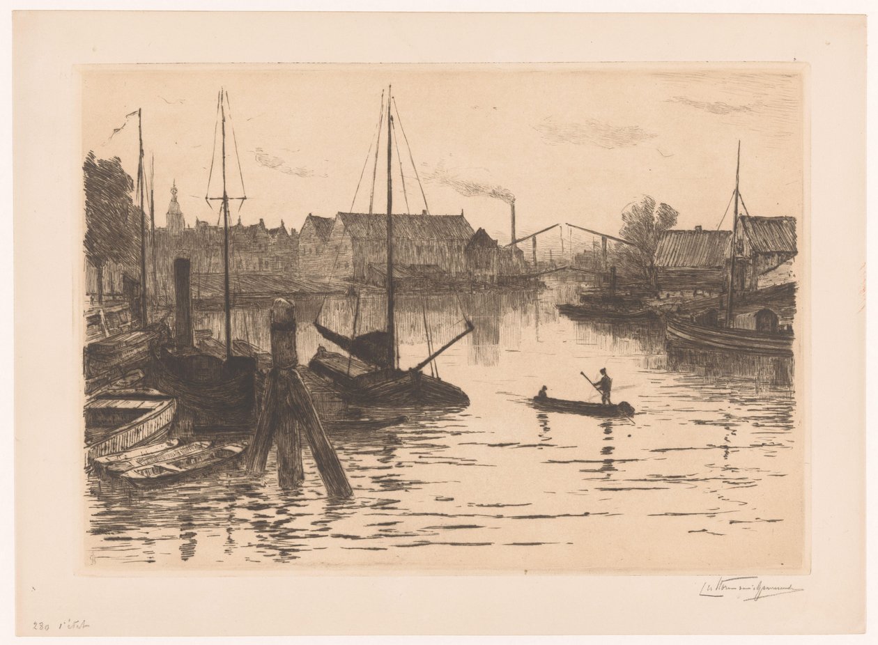 Riedijkshaven i Dordrecht om natten Dordrecht, Riedijkshaven, le soir (original tittel) av Carel Nicolaas Storm van 