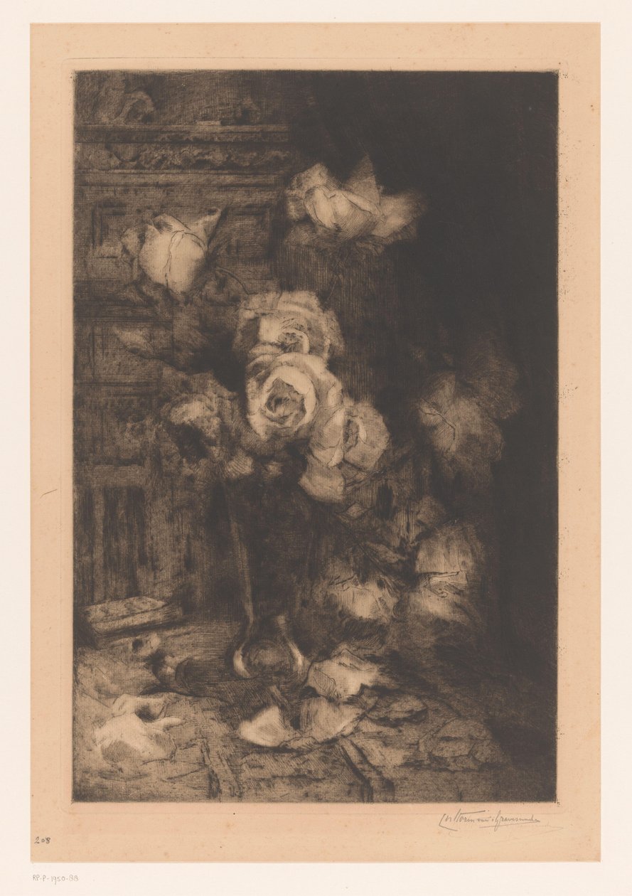 Vase med roser på bordet Fleurs (original tittel) av Carel Nicolaas Storm van 