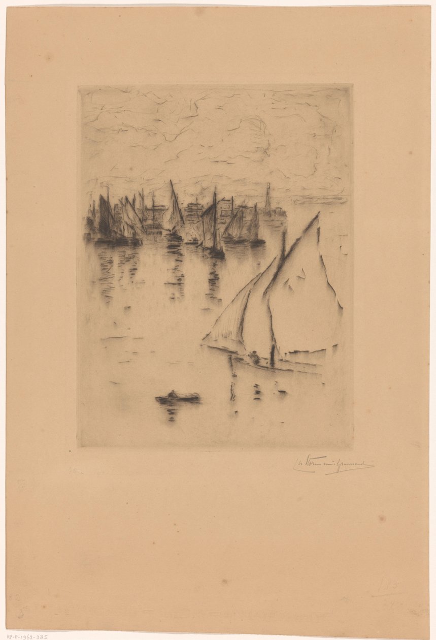 Seilskuter foran havnen i Le Havre av Carel Nicolaas Storm van 