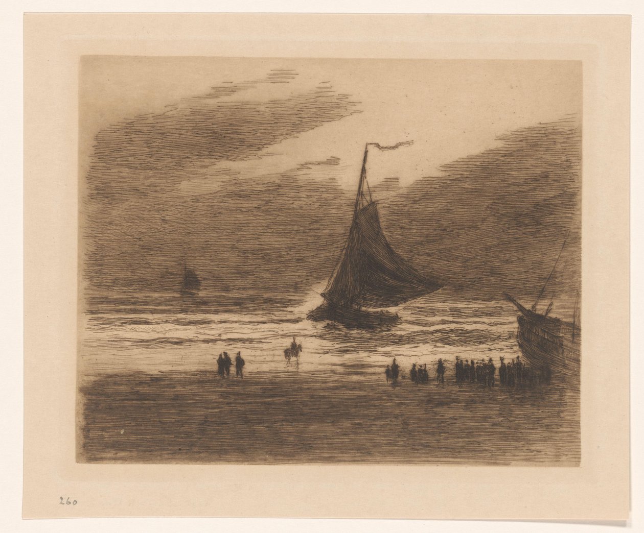Innkommende fiskebåt på stranden av Carel Nicolaas Storm van 