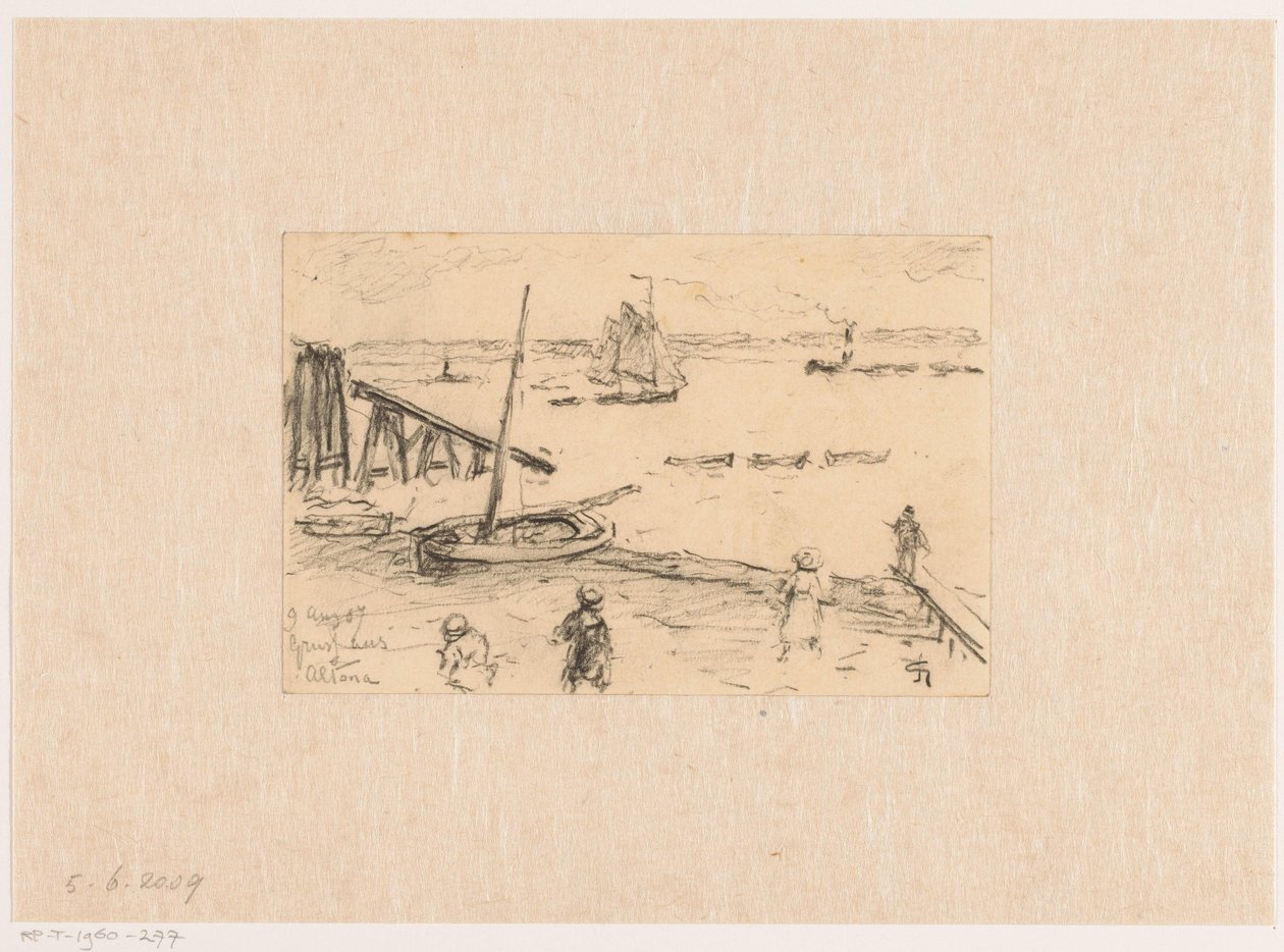 Utsikt over Elben nær Altona, med fiskebåter og badegjester av Carel Nicolaas Storm van 