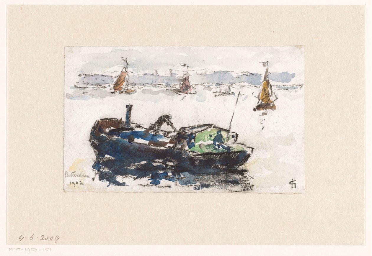 Utsikt over Maas nær Rotterdam av Carel Nicolaas Storm van 
