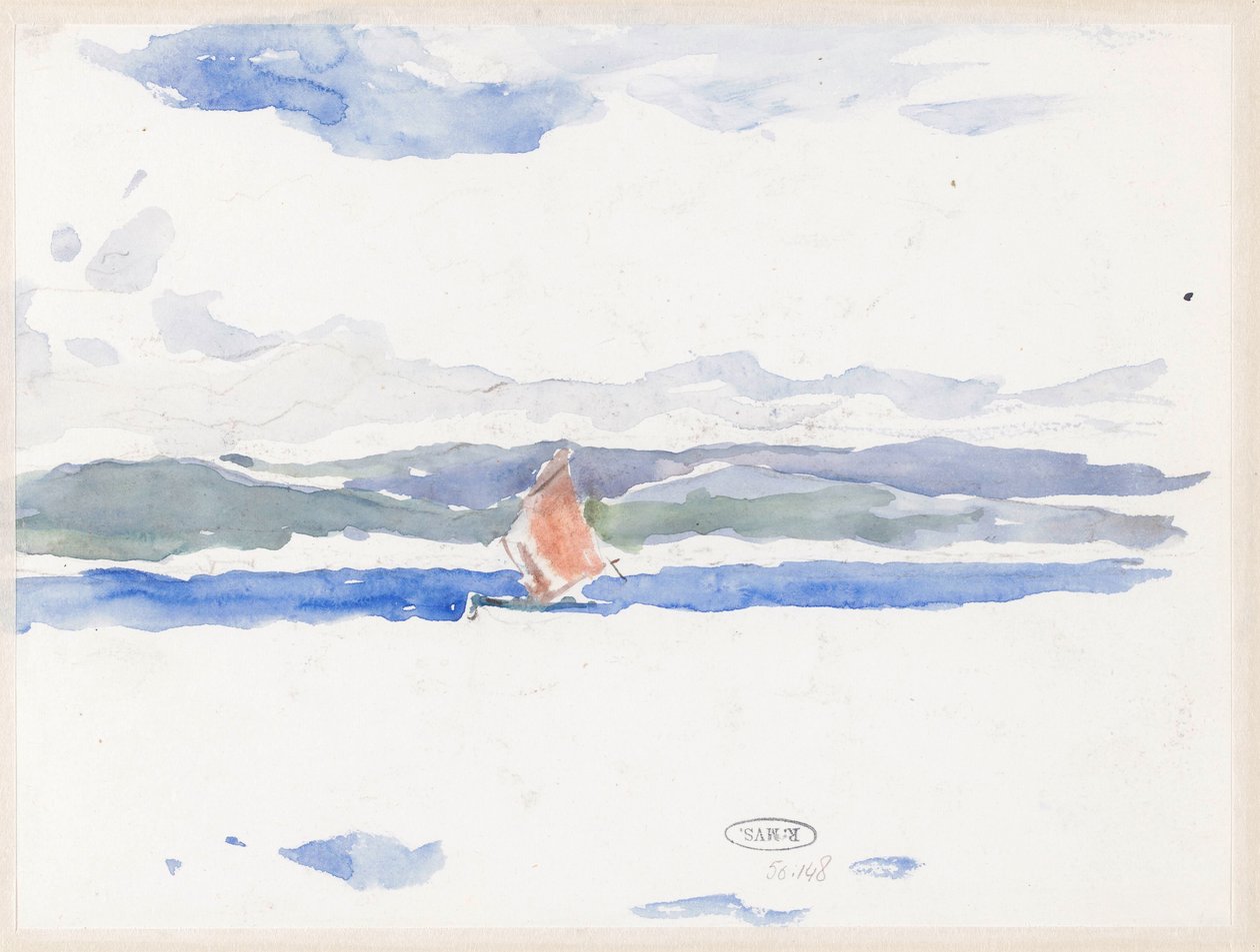Utsikt over havet med båt (?) av Carel Nicolaas Storm van 