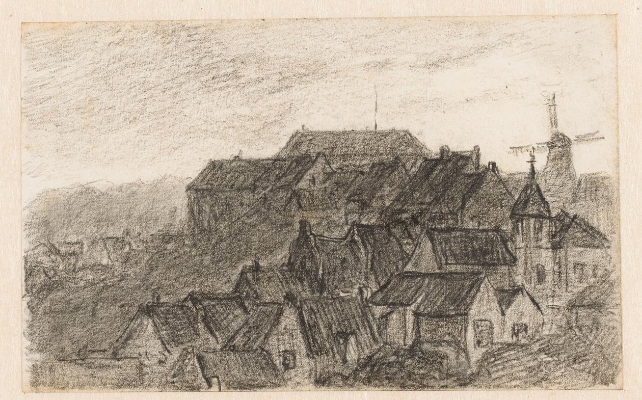 Bybilde på Kleve med vindmølle av Carel Nicolaas Storm van 