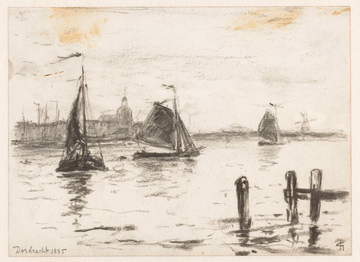 Fiskebåter på Maas foran Dordrecht av Carel Nicolaas Storm van 