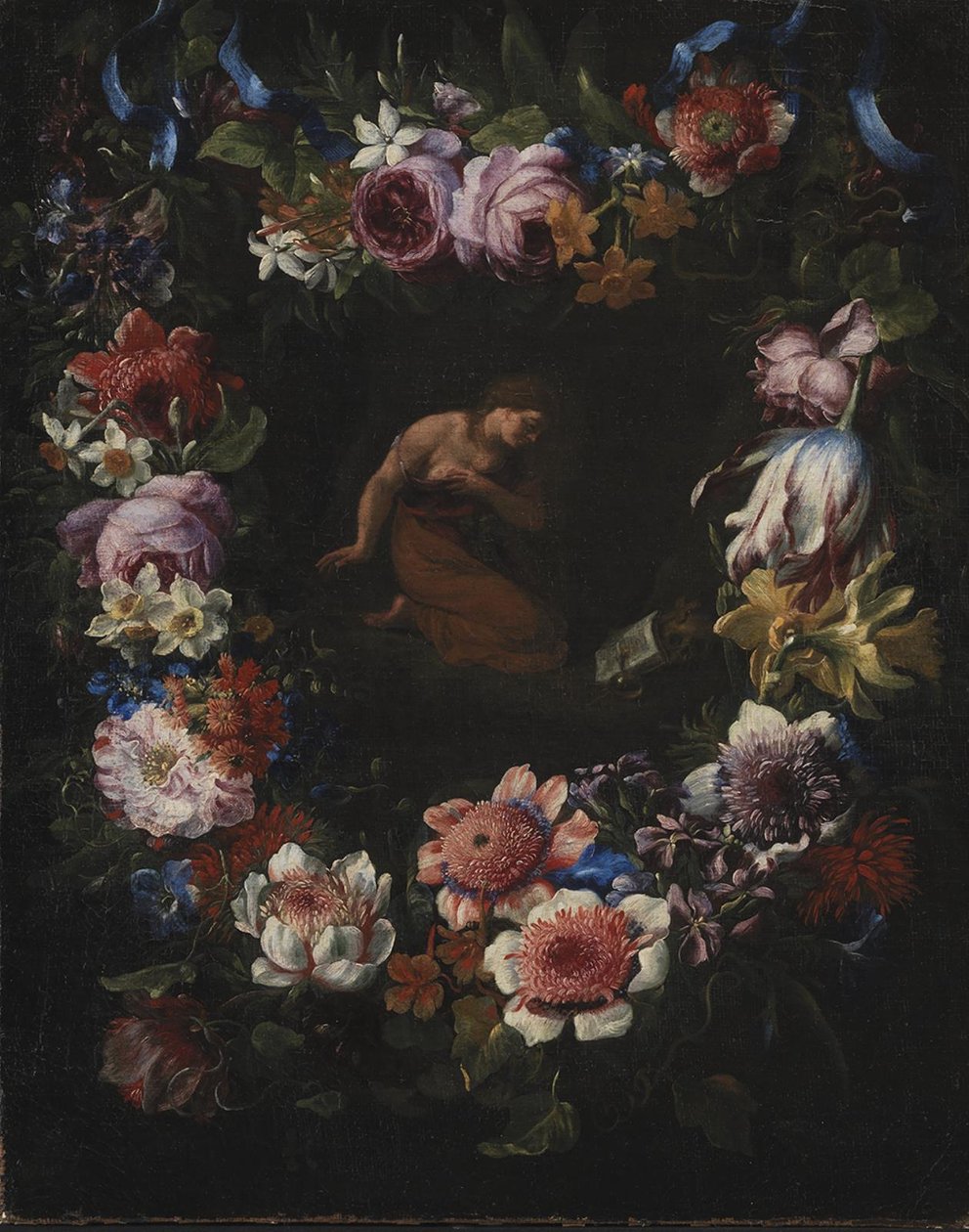 En krans av blomster av Carel de Vogelaer