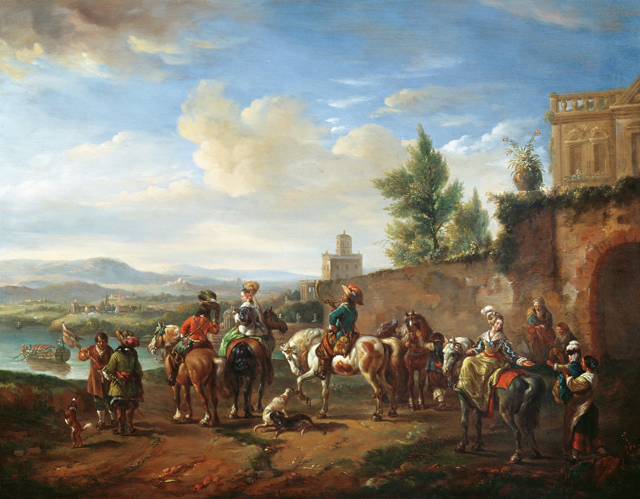En jaktfest ved et landsted av Carel van Falens or Valens