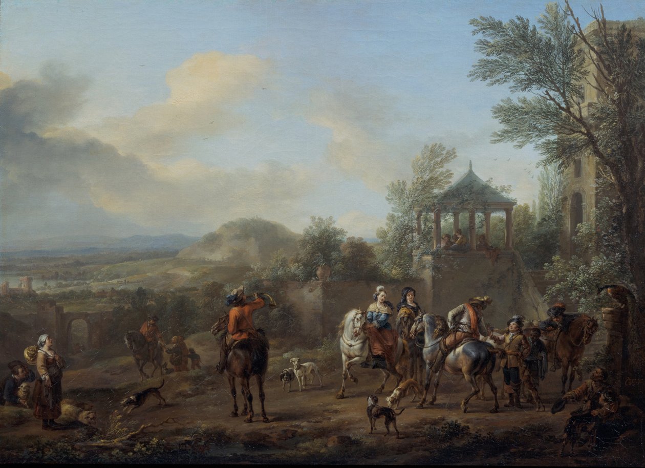 Avreise for jakt av Carel van Falens or Valens