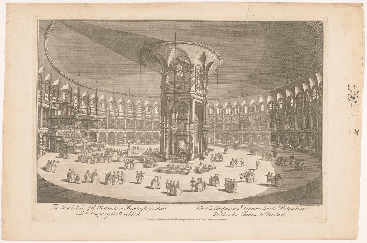 Utsikt over det indre av Rotunda i Ranelagh Gardens i London med en gruppe som spiser Innsiden av Rotunda i Renelagh Gardens med selskapet til frokost (tittel på objekt) av Carington Bowles