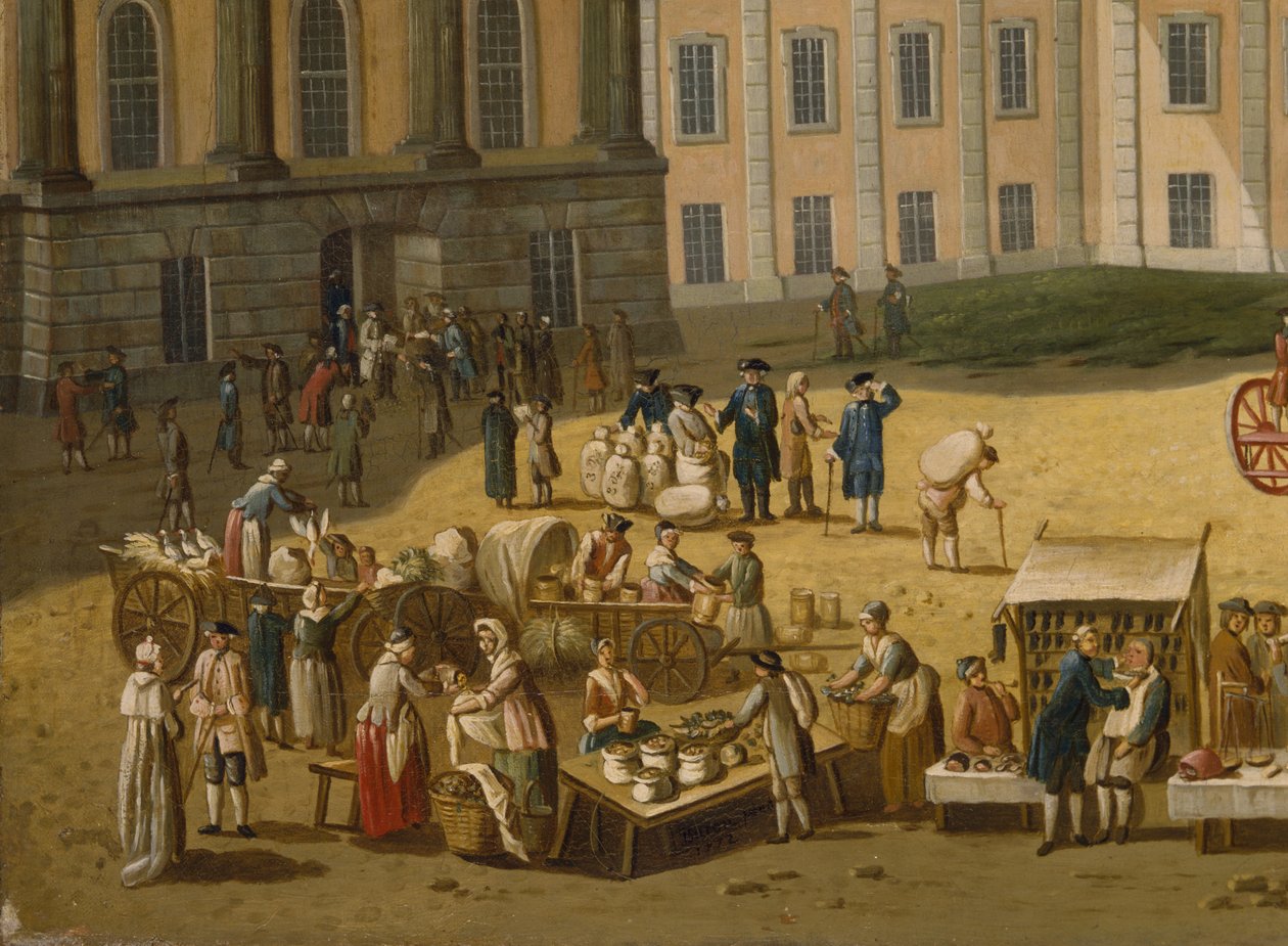 Marked på Alter Markt, Potsdam, 1772 (detalj fra 330433) av Carl Christian Baron