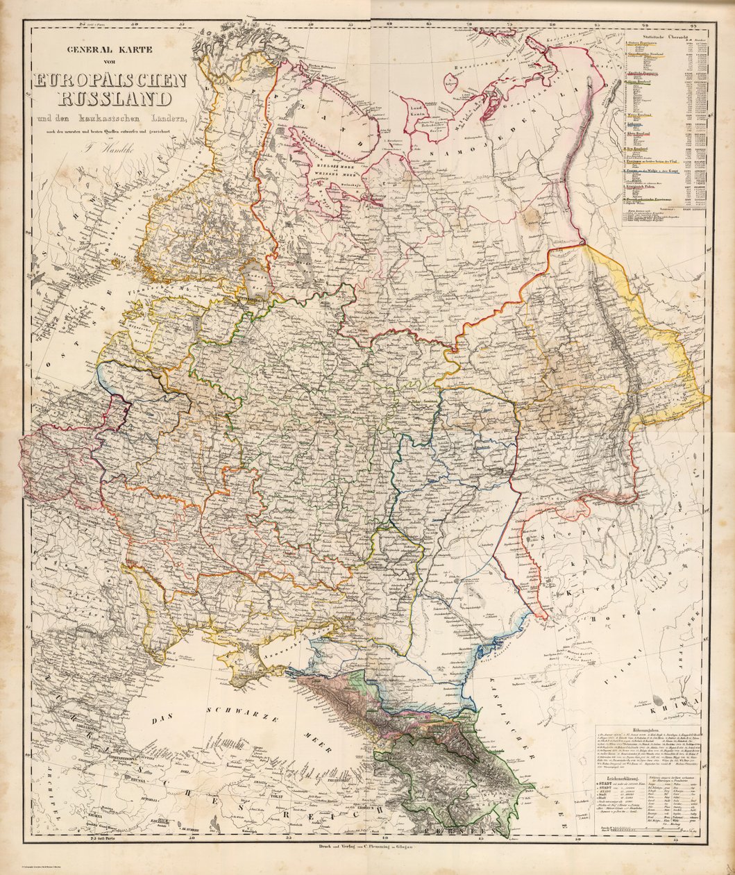 Generelt kart over det europeiske Russland og de kaukasiske landene av Carl Flemming