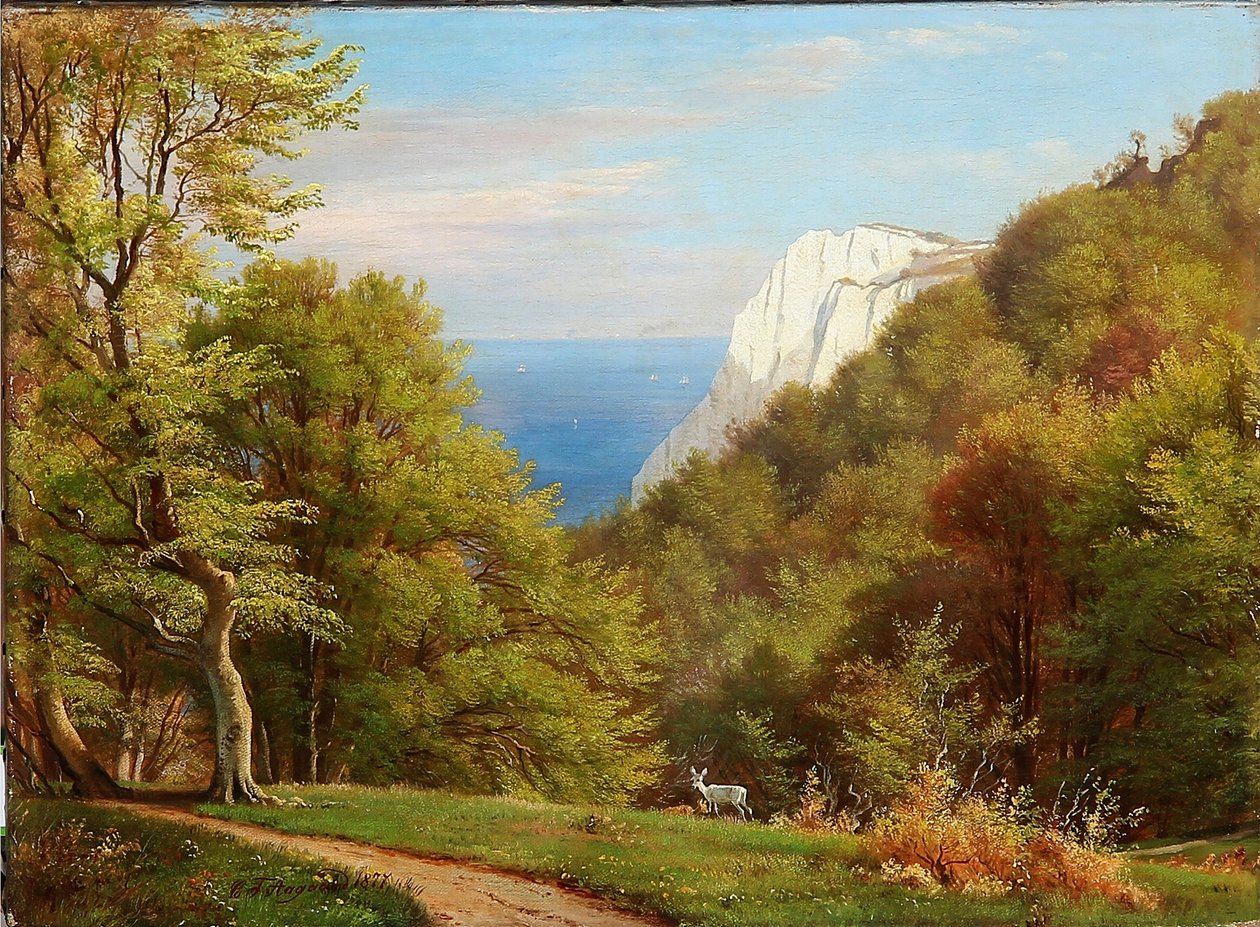 Sommerdag på Møns Klint Engelsk: Sommerdag i Mens Klint, Danmark av Carl Frederick Aagaard