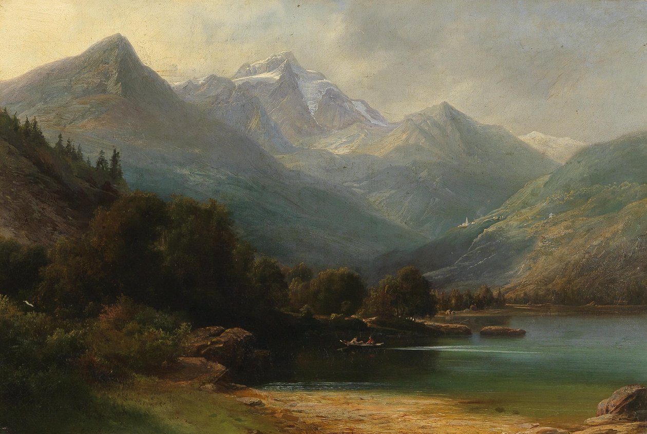Utsikt over Lago di Poschiavo med Bernina Range (Graubünden) av Carl Friedrich Seiffert