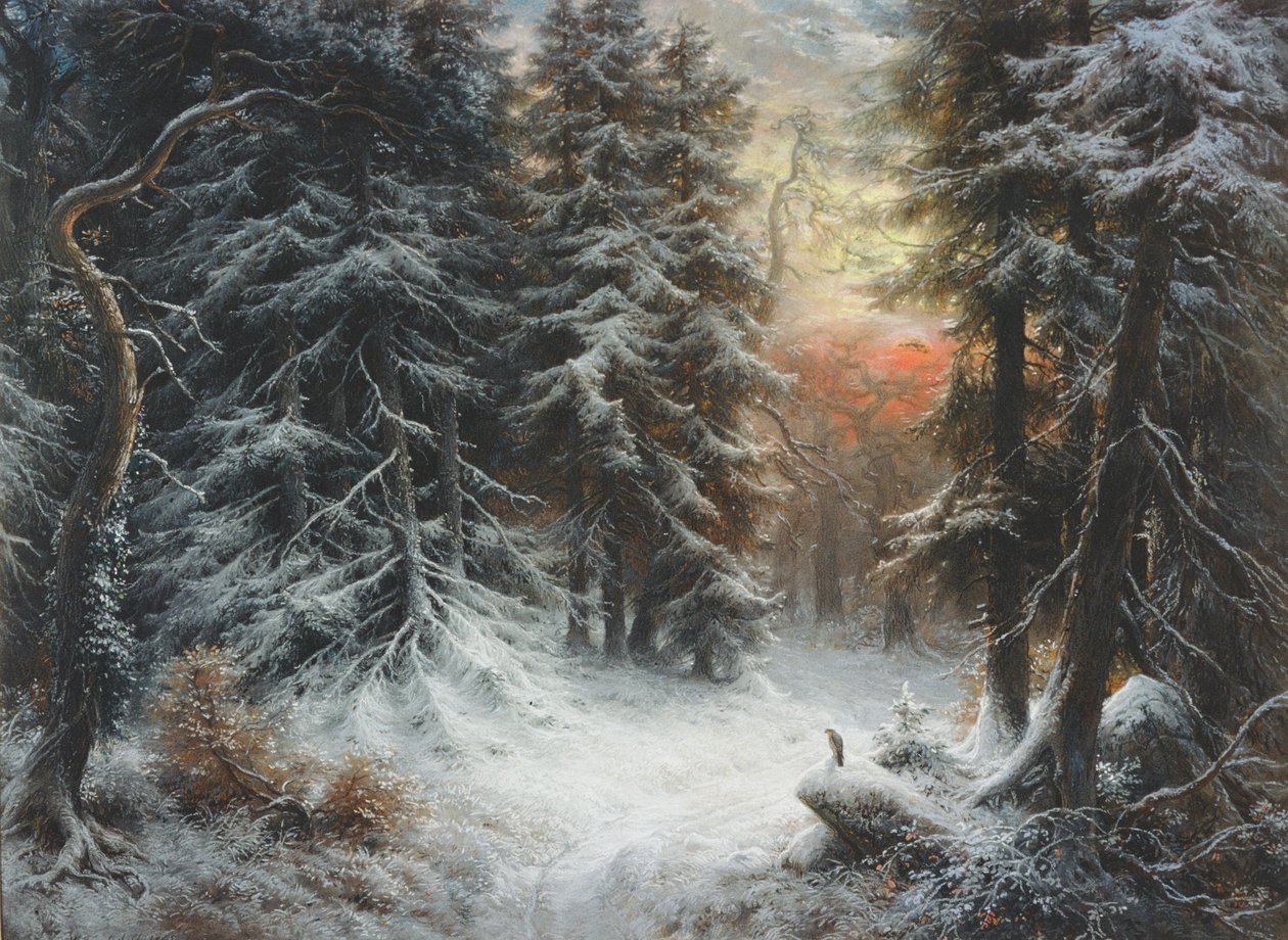 Snøscene i Schwarzwald, 1800-tallet av Carl Friedrich Wilhelm Trautschold
