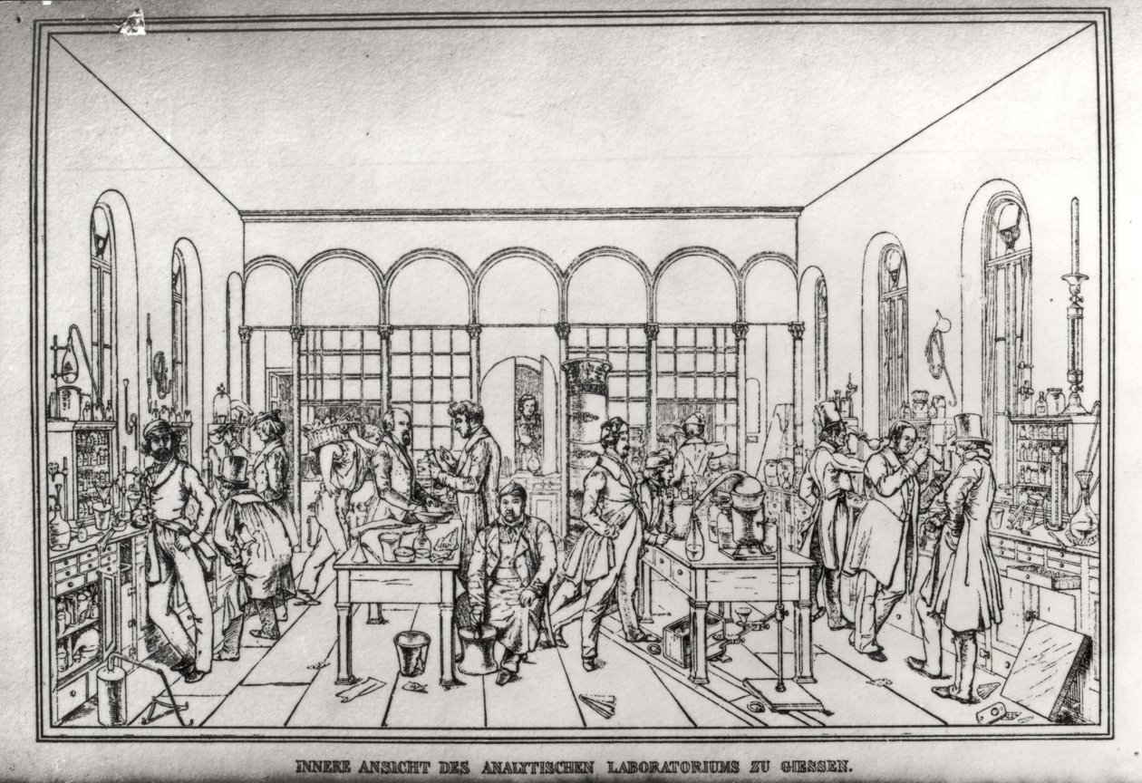 Utsikt over kjemilaboratoriet til Baron Justus von Liebig (1803-73) på Giessen av Carl Friedrich Wilhelm Trautschold