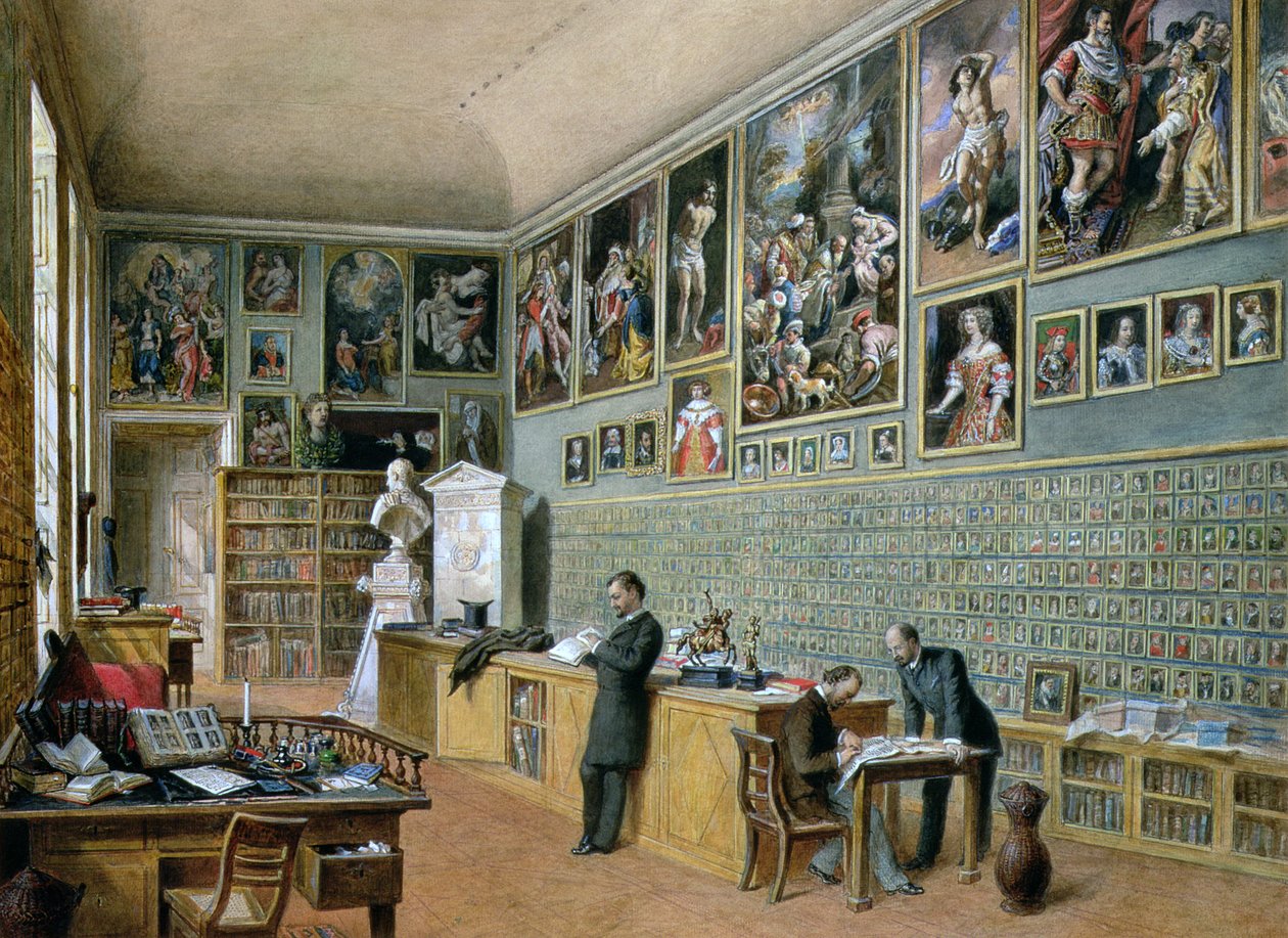 Biblioteket, i bruk som et kontor for Ambraser Gallery i Lower Belvedere, 1879 av Carl Goebel