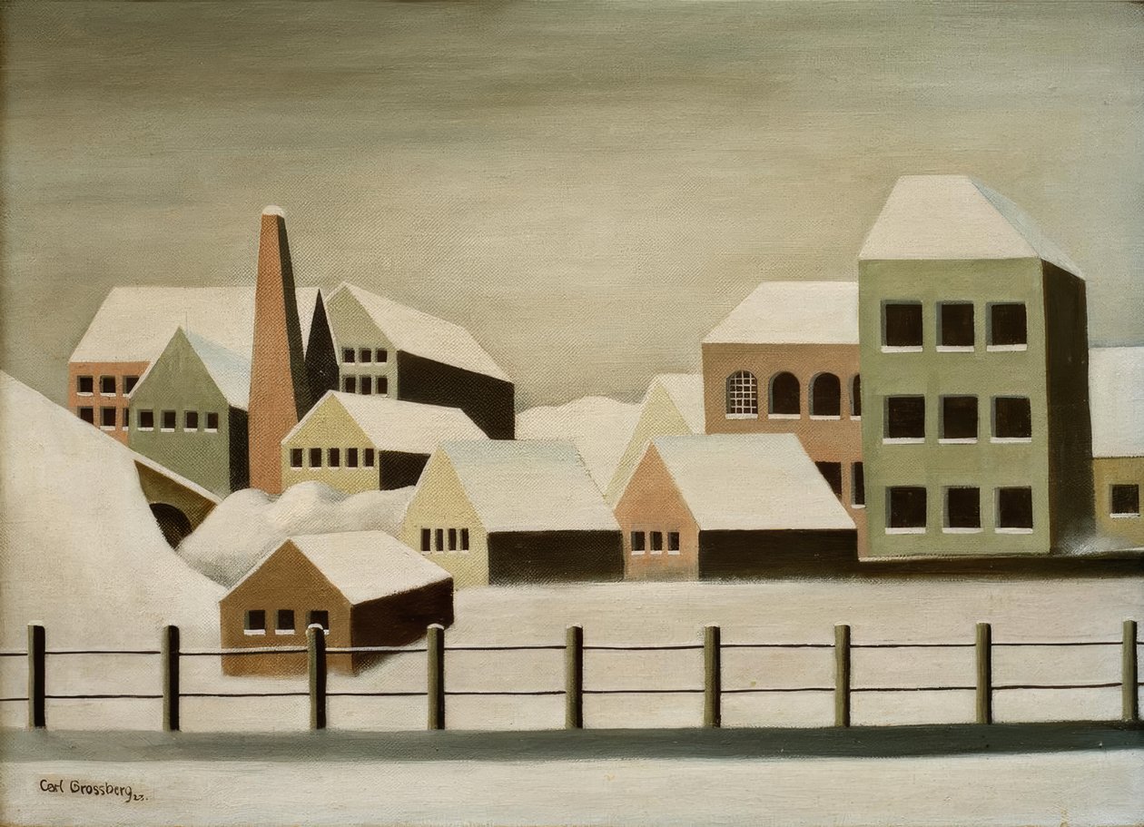 Fabrikklandskap i snøen av Carl Grossberg