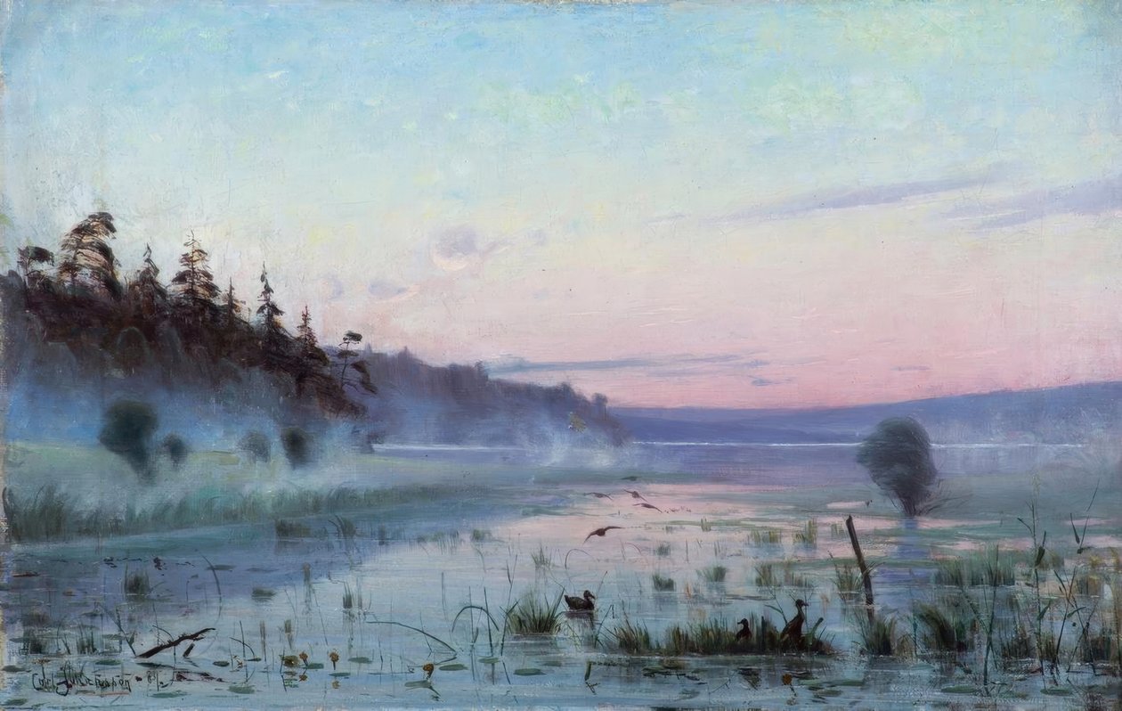 C.Johansson, morgentåke over sjøen av Carl Johansson