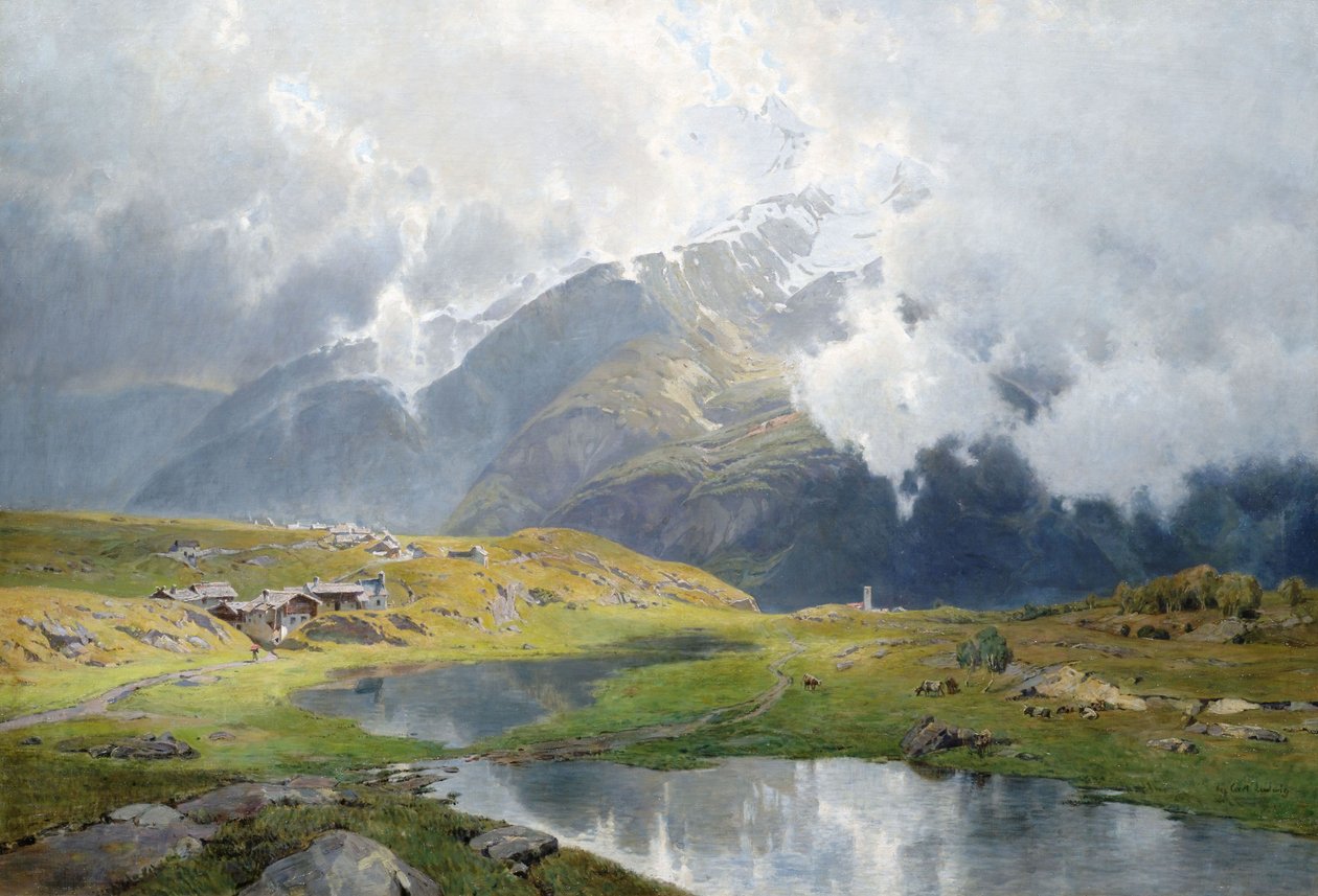 Skyet høyfjelllandskap av Carl Julius E. Ludwig