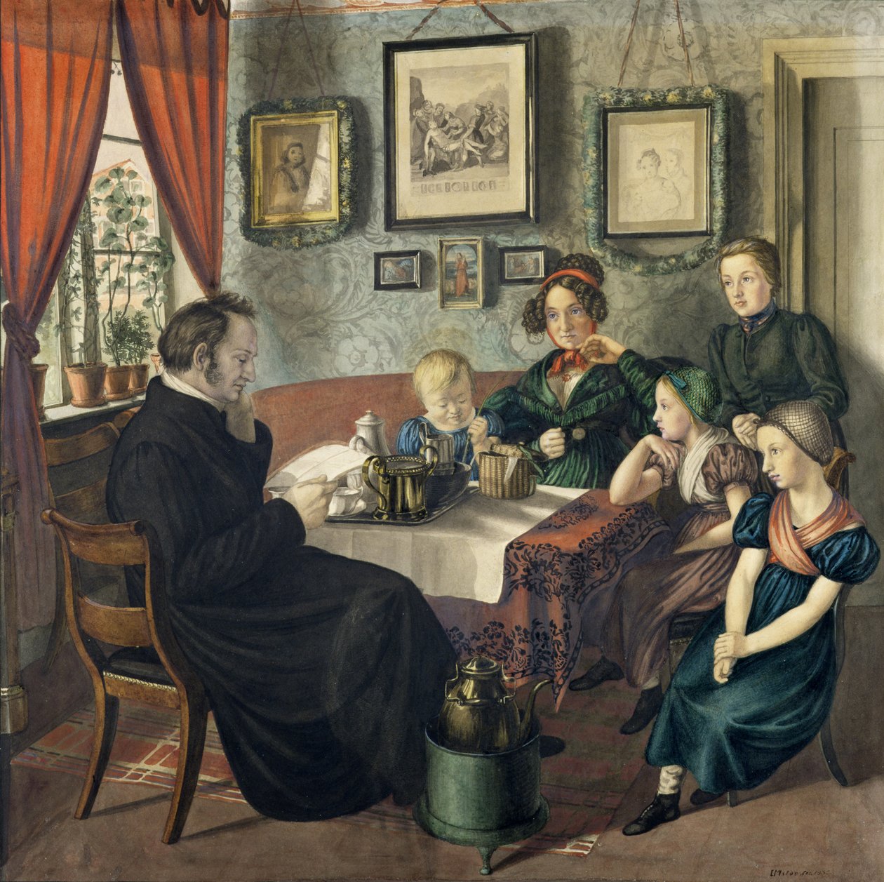 Pastor Johann Wilhelm Rautenberg og hans familie, 1833 av Carl Julius Milde