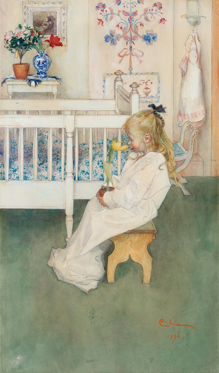 Lisbeth med gul tulipan av Carl Larsson