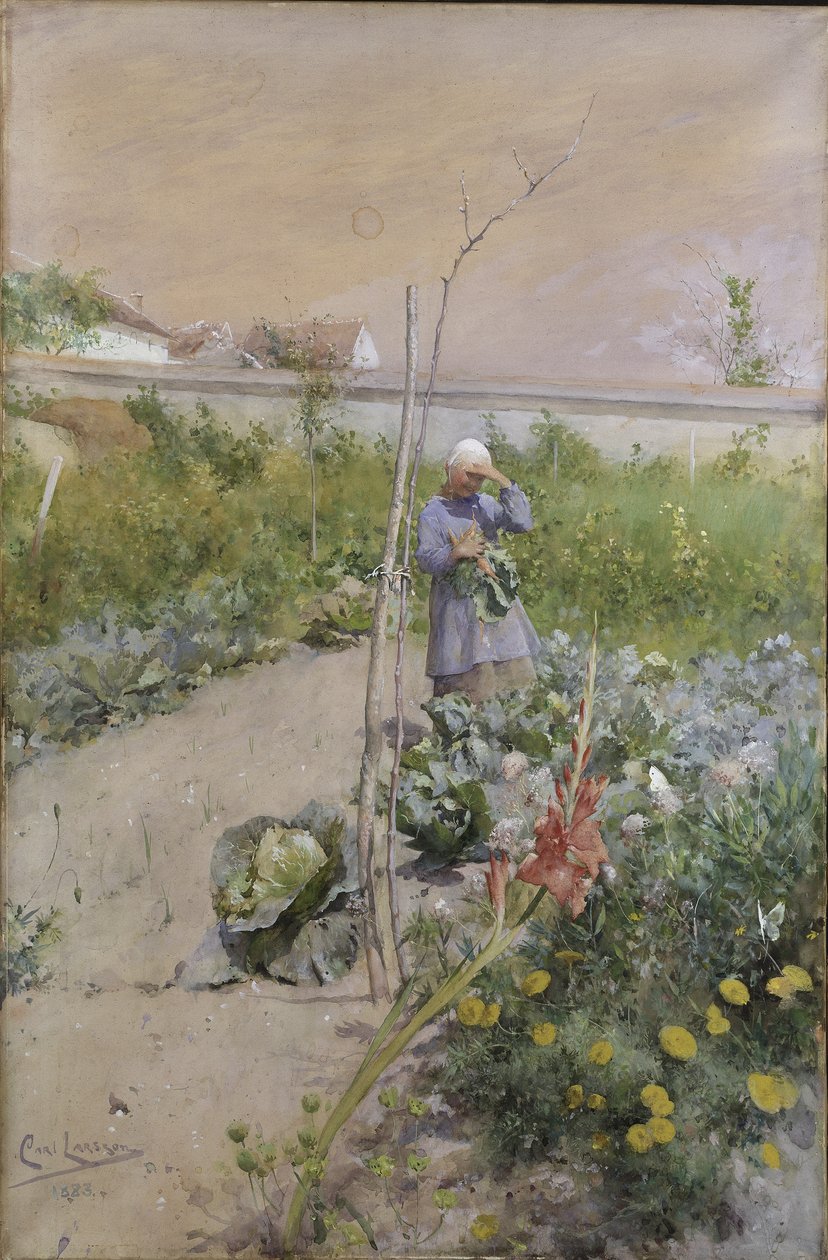 I kjøkkenhagen, 1883 av Carl Larsson