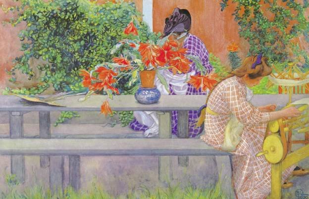 Karin og Brita med kaktus av Carl Larsson
