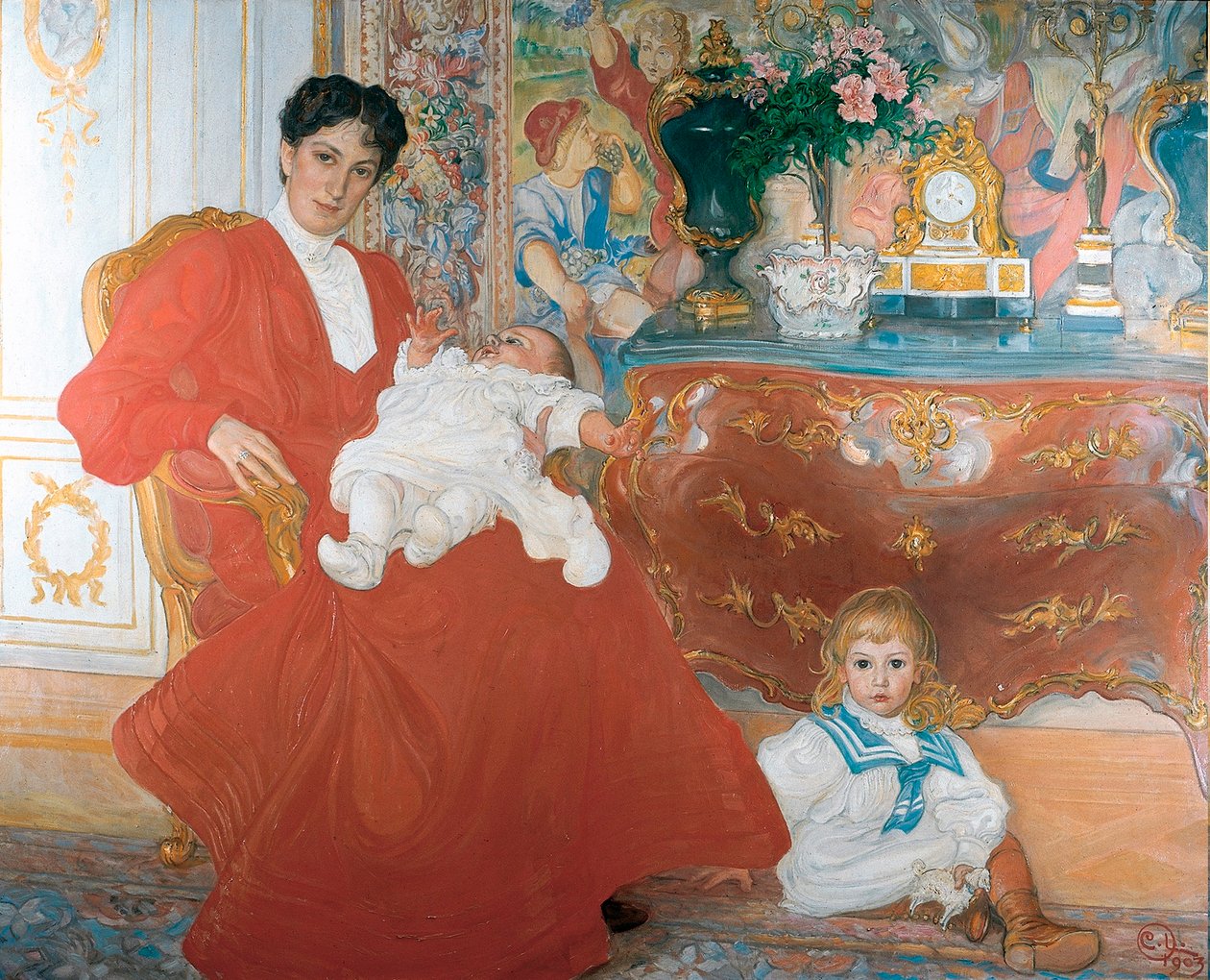 Fru Dora Lamm og hennes to eldste sønner av Carl Larsson