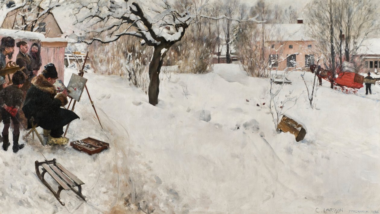 Friluftsmaler. Vintermotiv fra Åsögatan 145, Stockholm av Carl Larsson