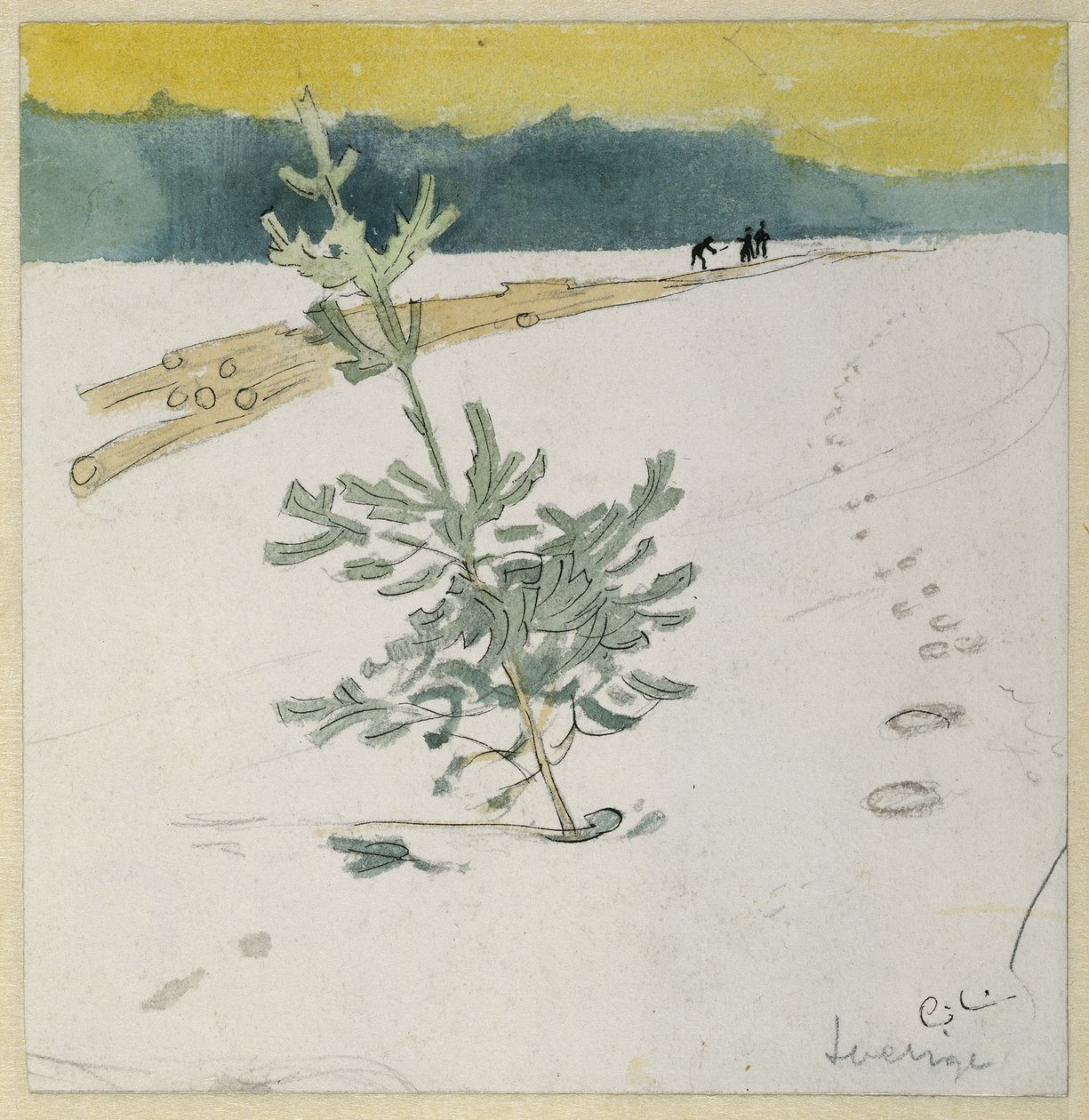 Vinterlandskap (penn og blekk med wc på papir) av Carl Larsson