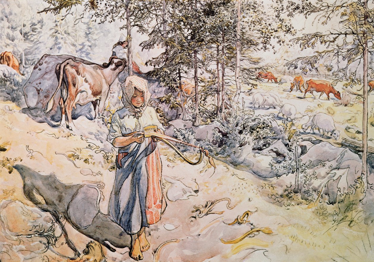 Ung jenteveving, 1905 av Carl Larsson