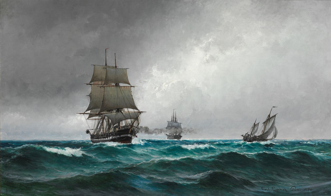 Stille kveld i Nordsjøen med fregatten Jylland av Carl Ludvig Locher