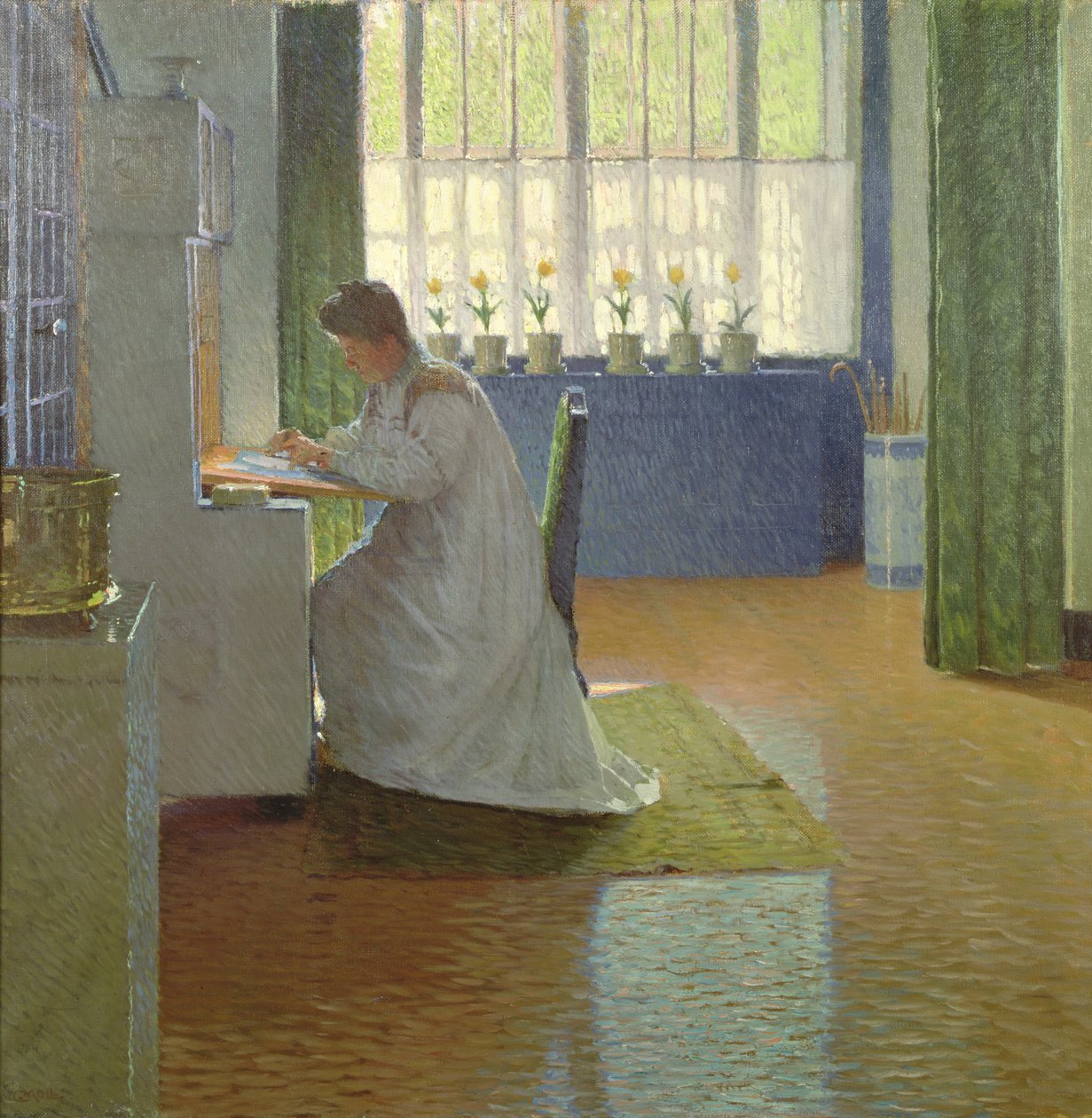 Kunstnerens kone ved skrivebordet hennes av Carl Moll
