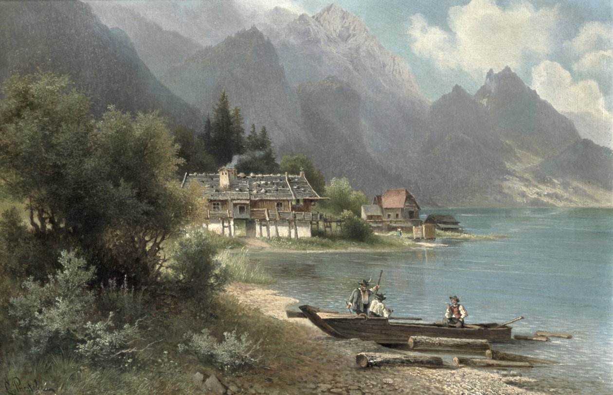 Landskap ved innsjøen Kochelsee, Bayern av Carl Prestel