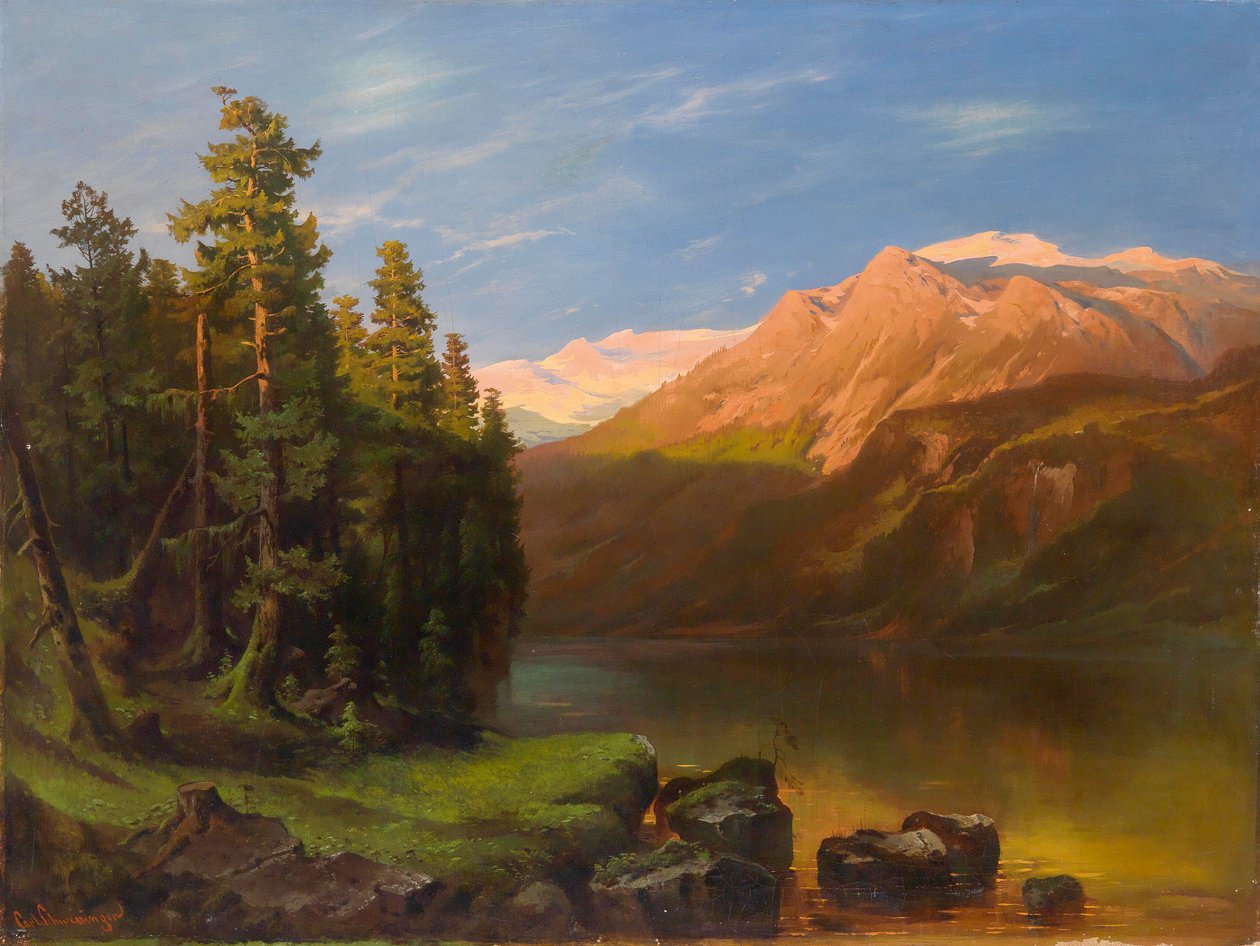 Stort landskap i solnedgangen av Carl Schweninger sen.