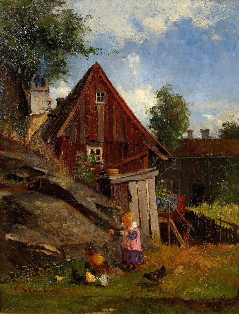 Jente mater kyllinger av Carl Skånberg