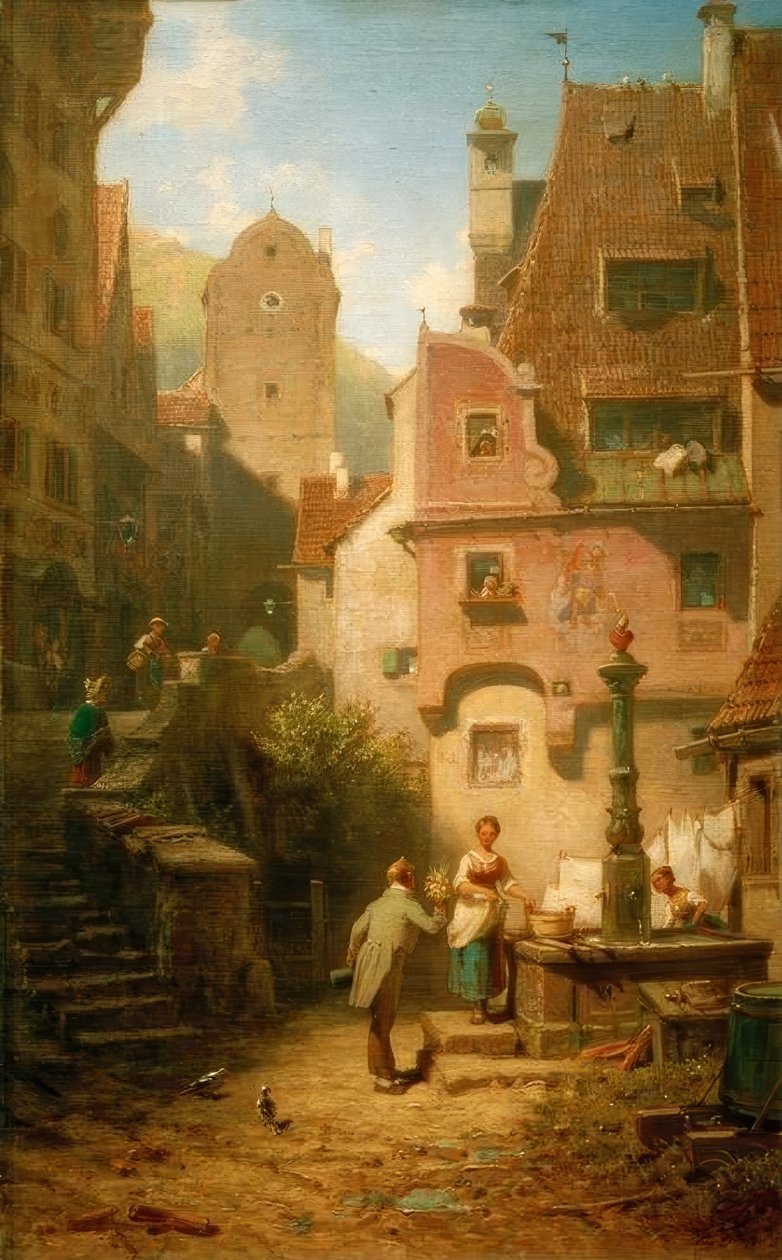 Velvillige overleverer en blomsterbukett (The Eternal Wedding) av Carl Spitzweg
