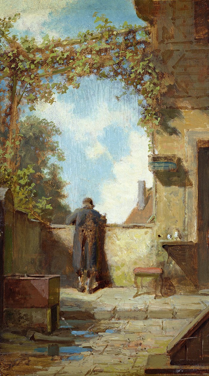 Gammel mann på terrassen av Carl Spitzweg