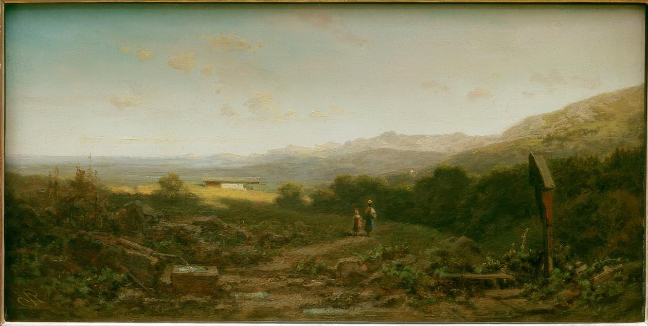 Meierijente med barn på alpebeite av Carl Spitzweg