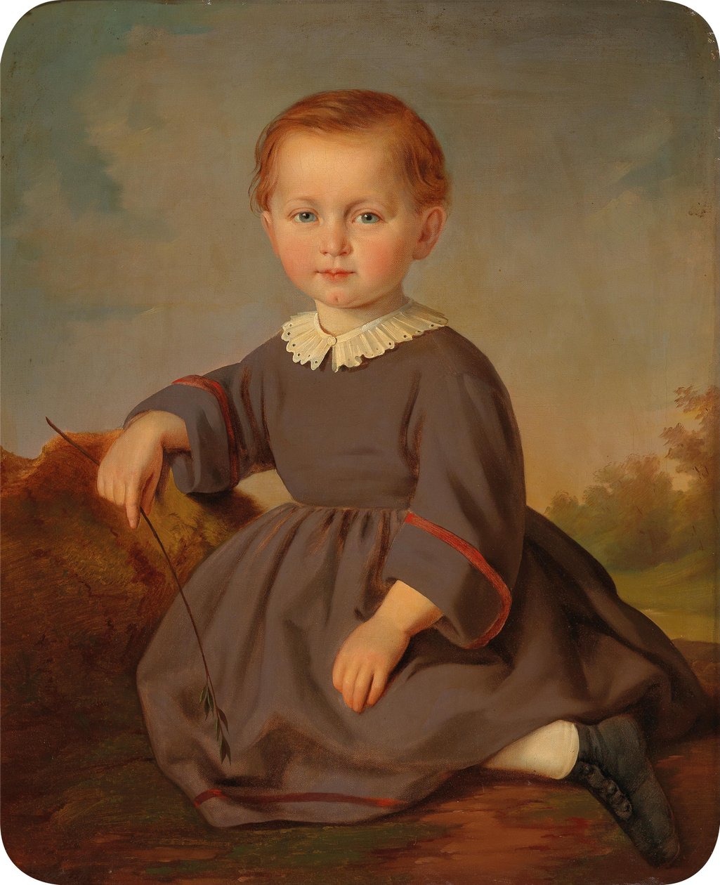 Portrett av et barn i et landskap av Carl Teibler