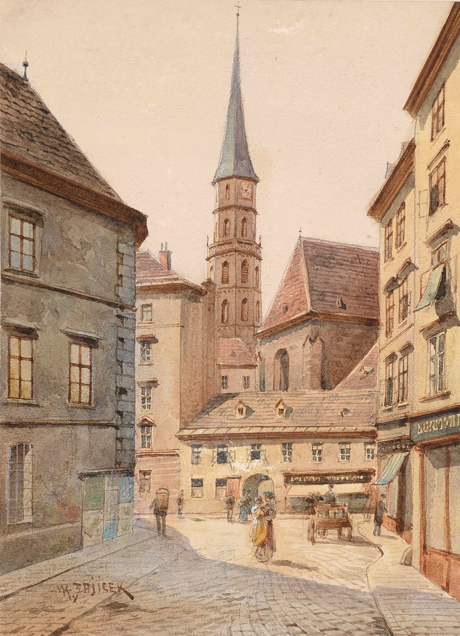Utsikt fra Stallburggasse til Michaelerkirche av Carl Wenzel Zajicek